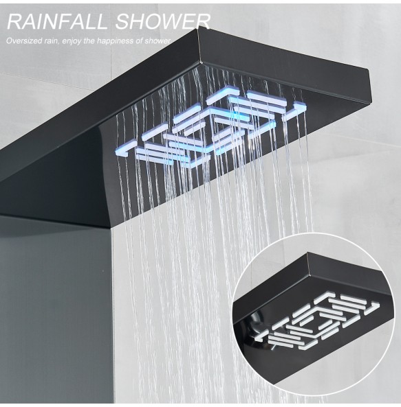 Black LED Light LCD Shower Faucet Bathroom SPA Massage Jet Shower Column System Waterfall Rain Shower Panel With Temperature