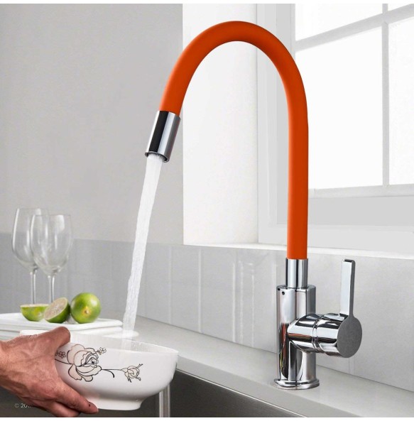 Orange Pipe Flexible Neck Kitchen Sink Faucet Chrome Universal pipe Hot Cold Kitchen Mixer Tap Deck Mounted Bathroom Kitchen Tap