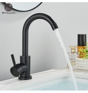 2024 New Matte Black Short Basin Brass Sink Faucet Bathroom Mixer Tap Single Handle Hot Cold Water Deck Mounted Vanity Sink Faucet