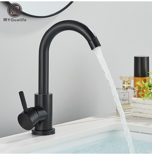 2024 New Matte Black Short Basin Brass Sink Faucet Bathroom Mixer Tap Single Handle Hot Cold Water Deck Mounted Vanity Sink Faucet