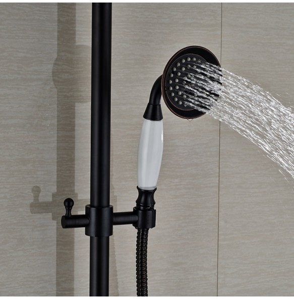 Black Bronze Bathtub Shower Set Faucet Dual Ceramic Handle Bathroom Shower Mixers 8