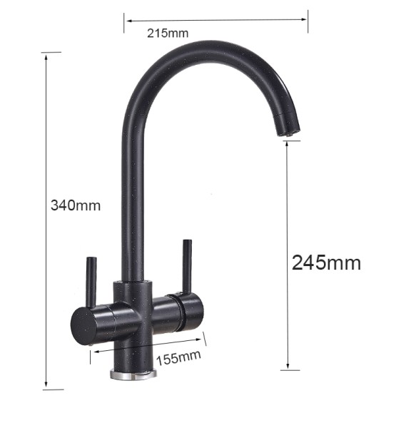 Black Kitchen Filtered Faucet Beige with Dots Brass Purifier Mixer Double Sprayer Drinking Water Curved Sink Tap 360 Rotate