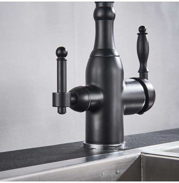 Matte Black  Kitchen Sink Faucet Pure Water Filter Drink Mixer Tap Dual Handles Two Spout Bathroom Kitchen Tap Hot Cold Crane