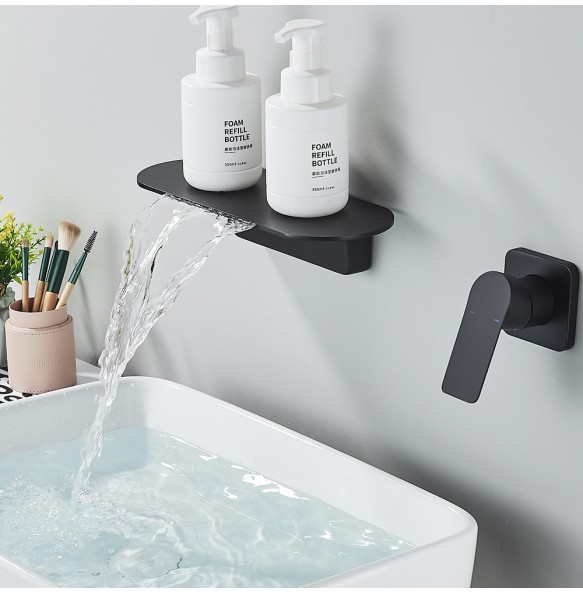 Matte Black Waterfall Bathtub Faucet One Handle In-wall Spout Tub Hot&Cold water Mixer Tap Handshower Widespread Bathtub Tap