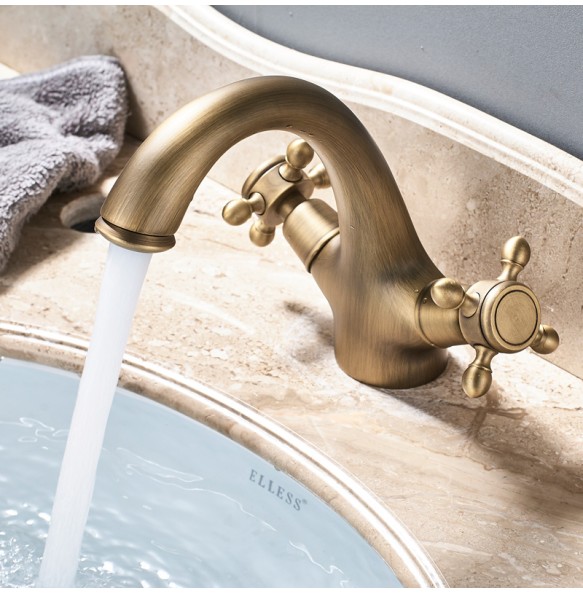 2024 New Basin Faucet Dual Handle  Single Hole Deck Mounted Brass Bathroom Vanity Sink Mixers Hot and Cold Tap