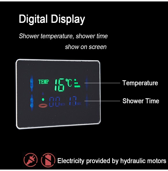 Black LED Light LCD Shower Faucet Bathroom SPA Massage Jet Shower Column System Waterfall Rain Shower Panel With Temperature