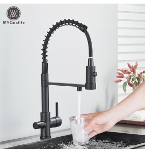 Matte Black Filtered Kitchen Faucet Pure Water Kitchen Faucet Dual Handle Hot&Cold Drinking Water Purified Kitchen Mixer Taps