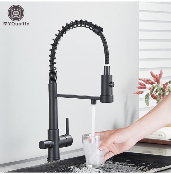 Matte Black Filtered Kitchen Faucet Pure Water Kitchen Faucet Dual Handle Hot&Cold Drinking Water Purified Kitchen Mixer Taps