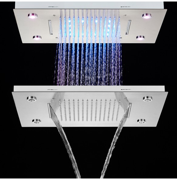 Black LED Rain Waterfall Shower Head Remote Control LED Colors Ceiling Mounted Shower Head 50*35CM Square Head Bathroom Shower