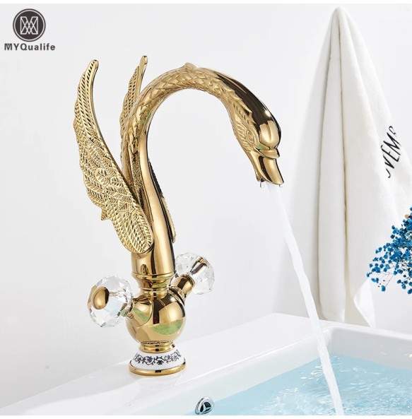 2024 New Gold Swan Bathroom Basin Faucet Luxury Brass Black Big Bird Mixer Taps Single Hot and Cold Mixer Tap Deck Mounted