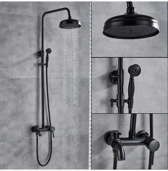 Black Bathroom Shower Faucet Mixer Wall Mount 8