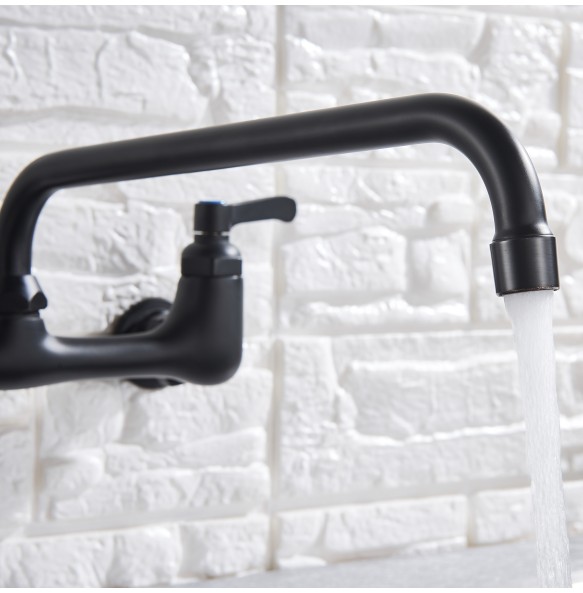 Wall Mounted  Long Spout Kitchen Faucet Dual Handle Brass Antique Hot and Cold Water Tap 360 Swivel Long Spout Kitchen Mixer Tap