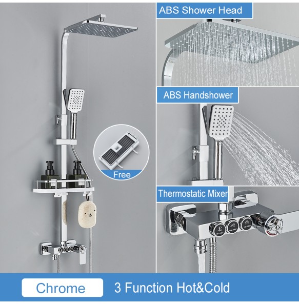 Black Thermostatic LCD Shower Faucet Set Temperature Display Rainfall Bathtub Tap With Bathroom Shelf Electricity By Water