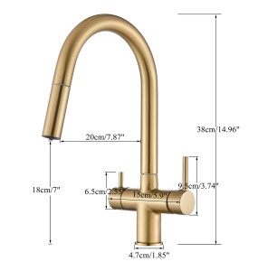 Brushed Gold Kitchen Faucet Pure Faucet Pull Out Filtered Faucet Dual Handle Hot&Cold Drinking Water Mixer Taps