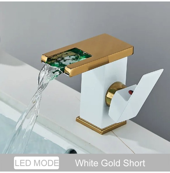 2024 New Black LED Waterfall Basin Bathroom Faucet Deck Mounted Hot Cold Water Mixer Taps Three Color Change By Water Flow