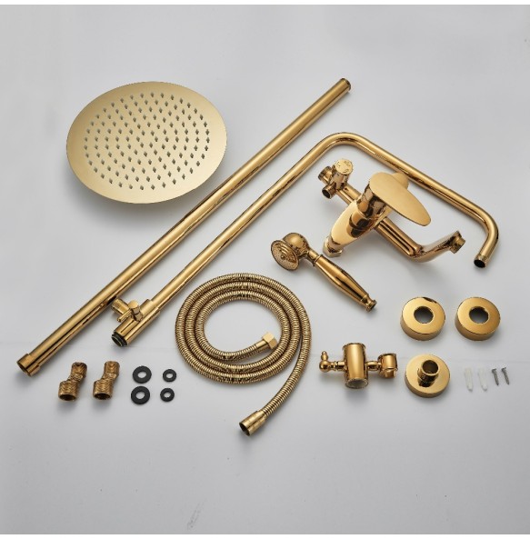 Gold Bathtub Shower Faucet Rainfall Brass 8 