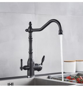 Matte Black  Kitchen Sink Faucet Pure Water Filter Drink Mixer Tap Dual Handles Two Spout Bathroom Kitchen Tap Hot Cold Crane