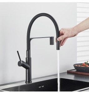 Matte Black Tall Kitchen Sink Faucet Deck Mount Pull Down Brass Kitchen Faucet Hot&Cold Water Mixer Tap Single Handle Mixer