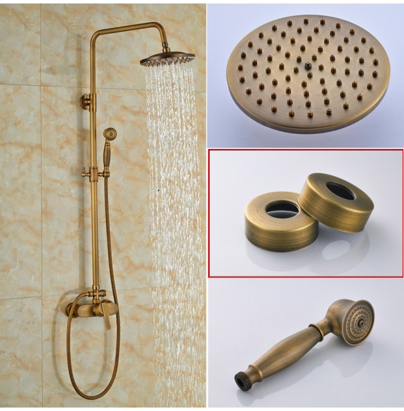 Brass Antique Rainfall Shower Set Faucet Single Handle Outdoor Shower Mixer Tap Brass Rainfall Shower Mixer with Handshower