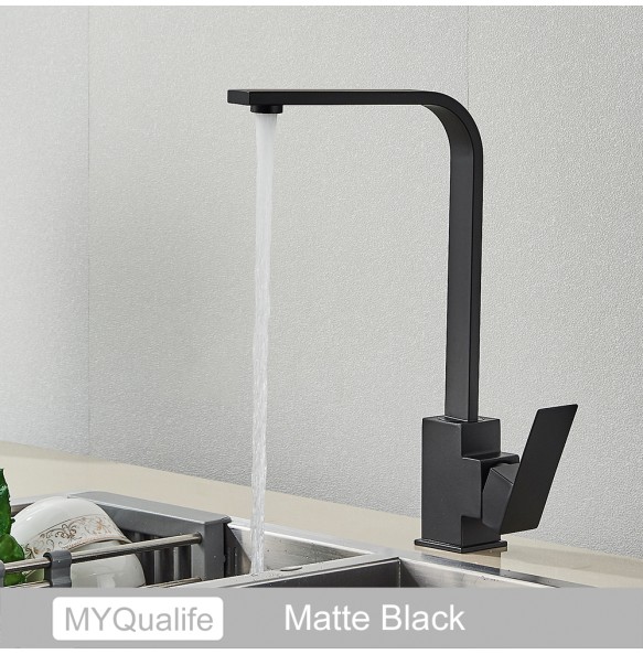 Black Square Kitchen Faucet Chorme/Gold Hot Cold Utility Kitchen Sink Tap 360 Degree Rotation Mixer Deck Mounted Water Taps