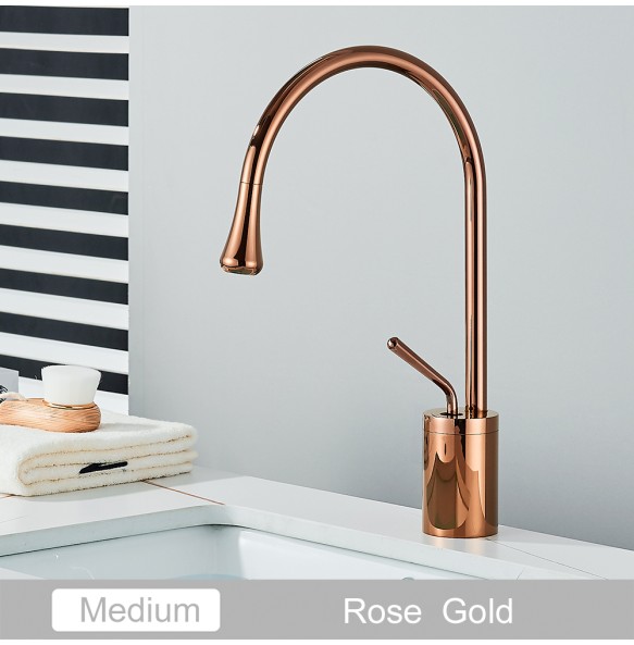 2024 New Black Brass Art Basin Faucet Bathroom Washbasin Hot Cold Tap 360 Swivel Waterfall  Gold Tall Model Mixer Deck Mounted