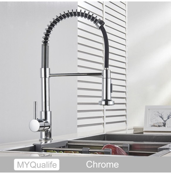 Matte Black Kitchen Sink Faucet One Handle Spring Hot and Cold Water Tap Deck Mounted Bathroom Kitchen Crane