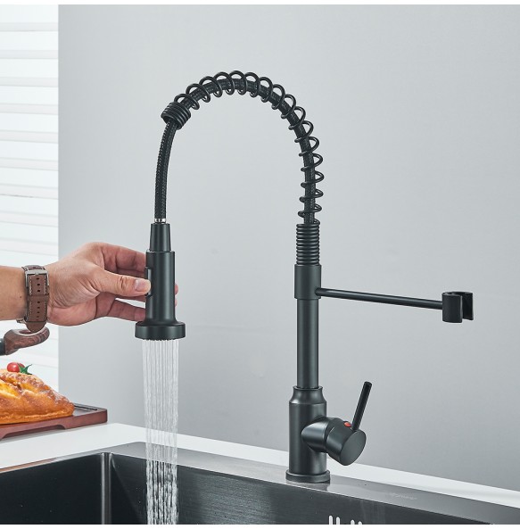 Matte Black Kitchen Sink Faucet One Handle Spring Hot and Cold Water Tap Deck Mounted Bathroom Chrome Kitchen Crane