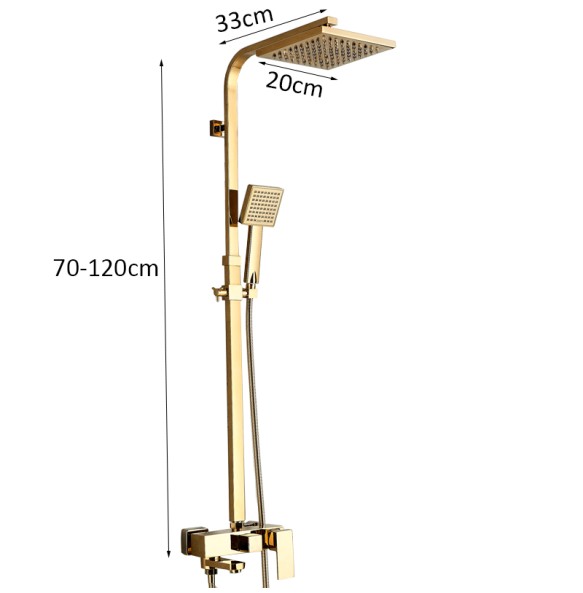 Golden Copper Shower Set Faucet Wall Mounted Hot and Cold Bathtub Shower Column Square 8