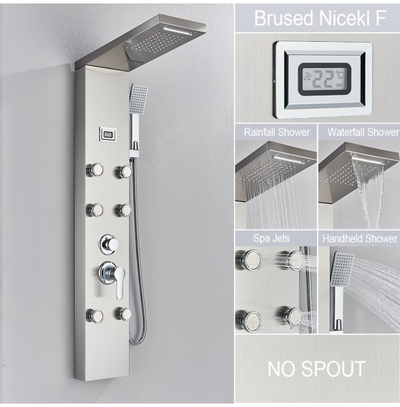 Shower Panel Waterfall Rain Shower Faucet Set SPA Massage Jet Bath Shower Column Temperature Display Mixer Tap Tower