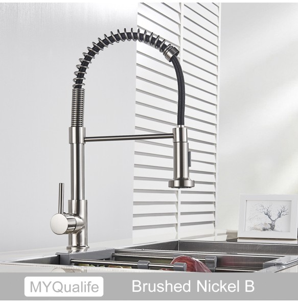 Matte Black Kitchen Sink Faucet One Handle Spring Hot and Cold Water Tap Deck Mounted Bathroom Kitchen Crane