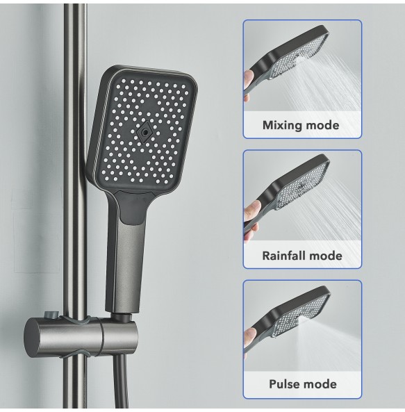 Gun Gray LCD Digital Shower Set  Bathroom Hot Cold Control Piano Keys 4 Function Shower System Wall Mounted