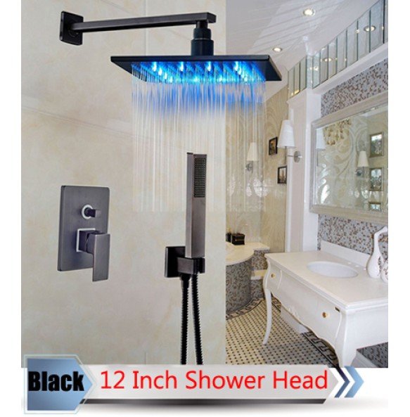 Bathroom LED Light Rainfall Shower Set Handheld Spray Brass Tub Spout Tap Bath Shower Mixer Faucet Wall Mounted Color Changing