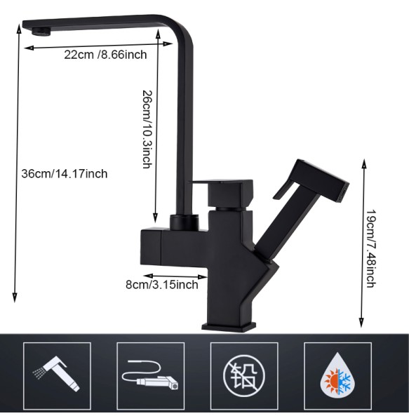 Matte Black  Kitchen Faucet Stainless Steel Mixer Tap Single Handle Two Swivel Spouts Kitchen Pull Out  Spray Tap