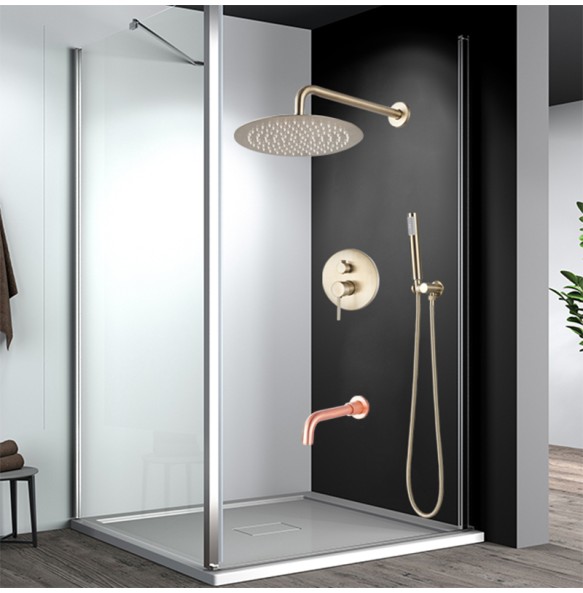 Brushed Gold Shower Faucet Set Round Brass Bathroom Wall Mount Rotate Tub Spout  Rainfall Head 3 Ways Mixer Tap