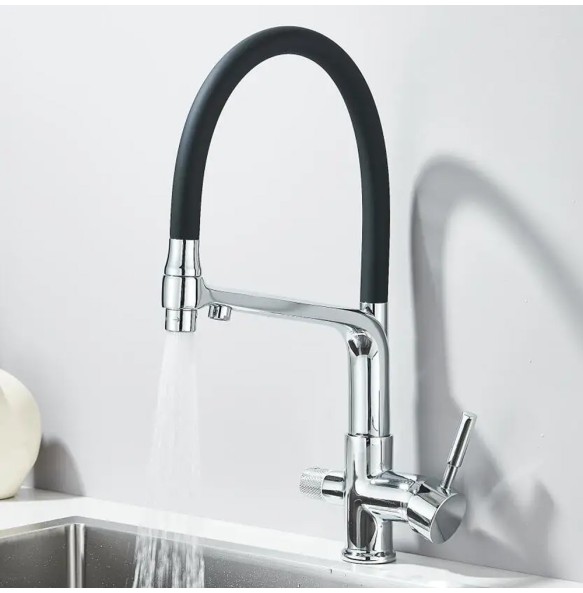 Matte Black Brass Kitchen Sink Faucet 2 Mode Tap Pure Water Filter Hot Cold Water Mixer Crane Purification Kitchen