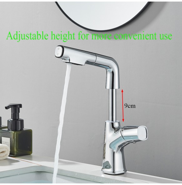 Chrome Basin Faucet Pull Out  Nozzle Adjustable Faucet Kitchen Mixer Crane Hot and Cold Taps