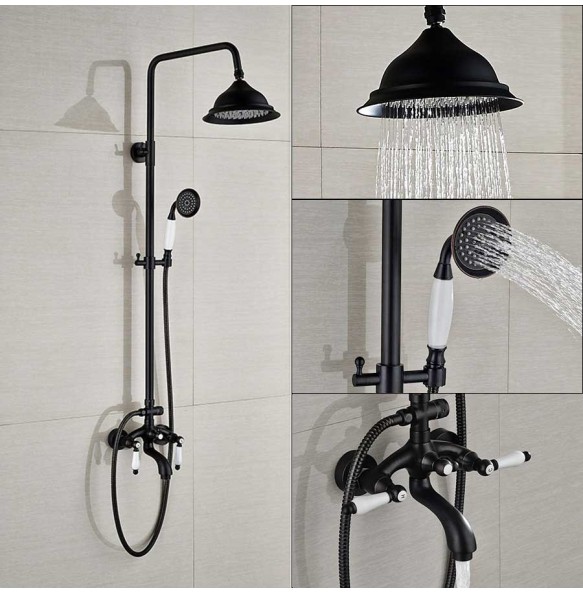 Black Bronze Bathtub Shower Set Faucet Dual Ceramic Handle Bathroom Shower Mixers 8