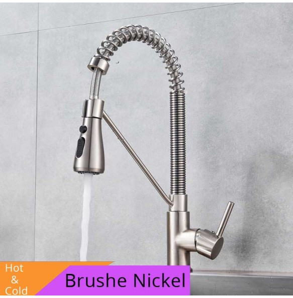 Single Handle Commercial Kitchen Faucet with Dual Function Pull Down Spray Head Stainless Steel Hot Cold Water Kitchen Mixer Tap