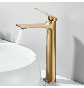 Brushed Gold Square Basin Faucet Bathroom Washbasin Stainless Steel Tap Hot Cold Water Gold Tall Model Mixer Deck Mounted