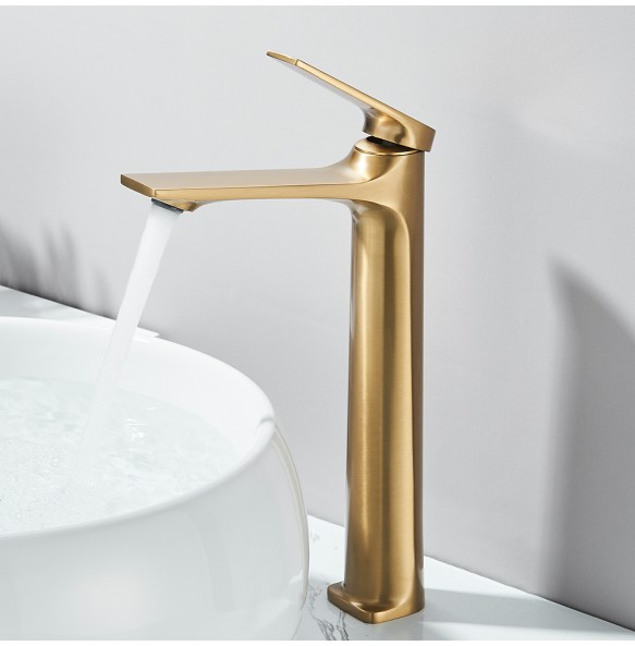 Brushed Gold Square Basin Faucet Bathroom Washbasin Stainless Steel Tap Hot Cold Water Gold Tall Model Mixer Deck Mounted