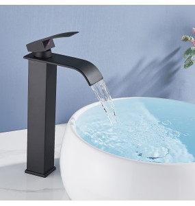 2024 New Black Waterfall Basin Sink Faucet Tall Bathroom Mixer Tap Wide Spout Vessel Sink Fauet Hot Cold Water Tap