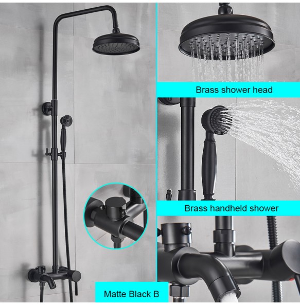 Black Bathroom Shower Faucet Mixer Wall Mount 8