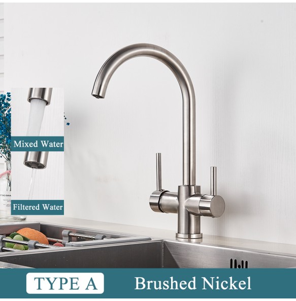 Black Kitchen Filtered Faucet Beige with Dots Brass Purifier Mixer Double Sprayer Drinking Water Curved Sink Tap 360 Rotate