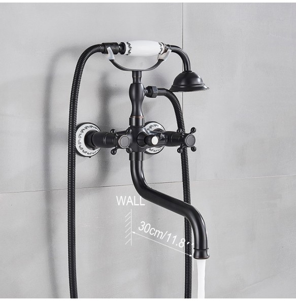 Luxury Bathtub Faucet Dual Handle Handheld Bath Shower Mixer Tap with Hand Shower Wall Mount Swivel Spout Tub Sink Mixer Faucet