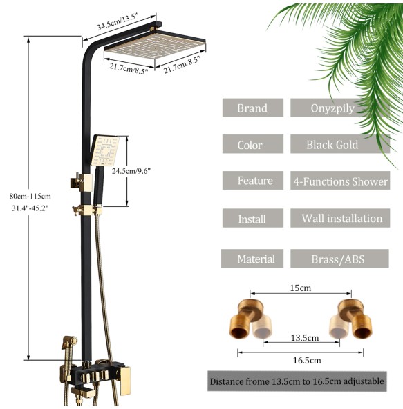 Gold Shower Set Faucet Rainfall Bathtub Tap With Bidet 4 Function Shower Wall Mounted Hot Cold Shower Column Square 8