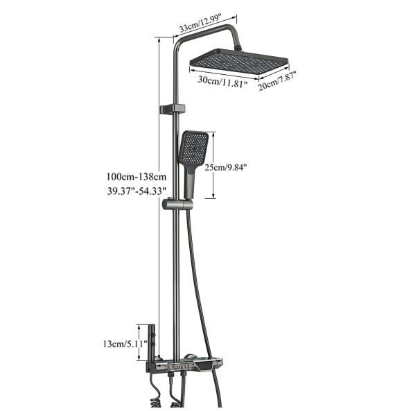 Gun Gray LCD Digital Shower Set  Bathroom Hot Cold Control Multi-angle Adjust Flushing  Shower System Wall Mounted