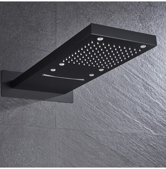 Luxury matte Black  Shower Faucet Rectangle LED Rainfall shower Set 3 Ways Water Outlet Bathroom Shower Comfortable Experience