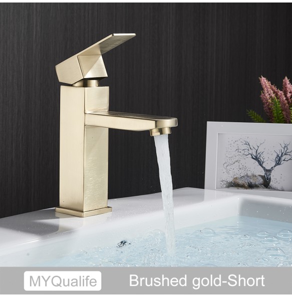 Black Deck Mounted Bathroom Basin Mixer Tap Square Single Handle Basin Vessel Sink Faucet Hot Cold Water Faucet for Basin