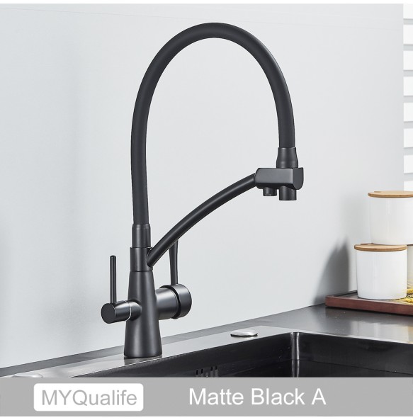 New Kitchen Sink Faucet Tap Pure Water Filter Mixer Crane Dual Handles Purification Kitchen Hot and Cold Faucet