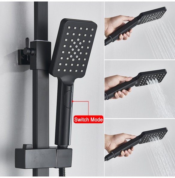 Black Thermostatic LCD Shower Faucet Set Temperature Display Rainfall Bathtub Tap With Bathroom Shelf Electricity By Water